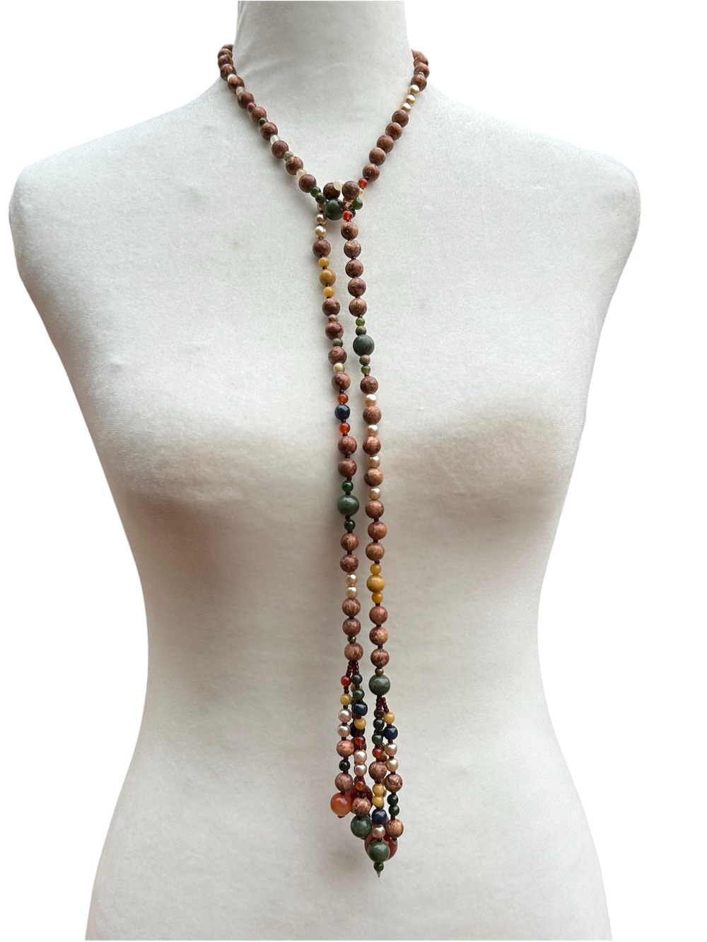 Vintage Boho Necklace Lariat Glass Beads Handmade EUC